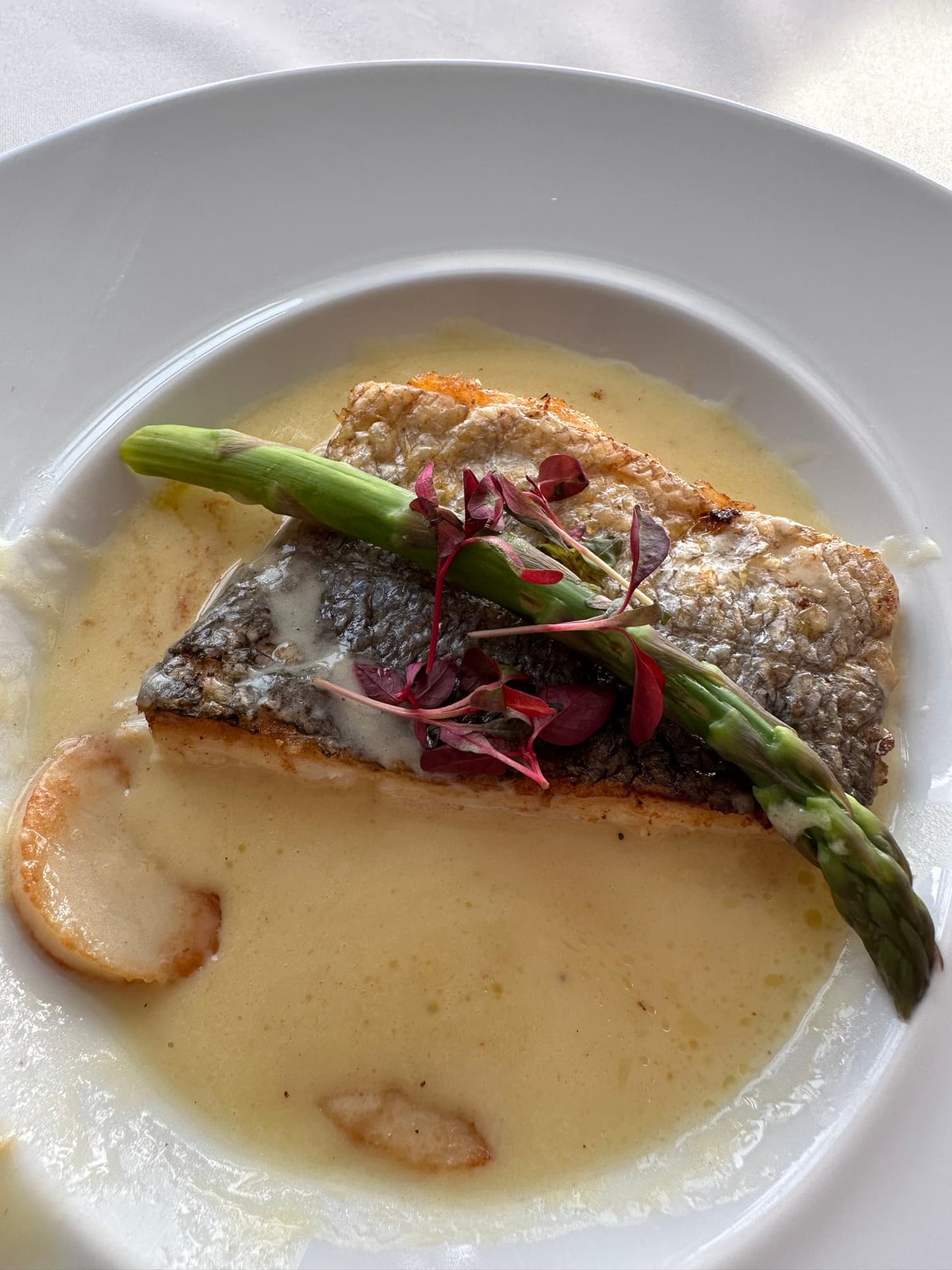 Pan-seared fish with asparagus